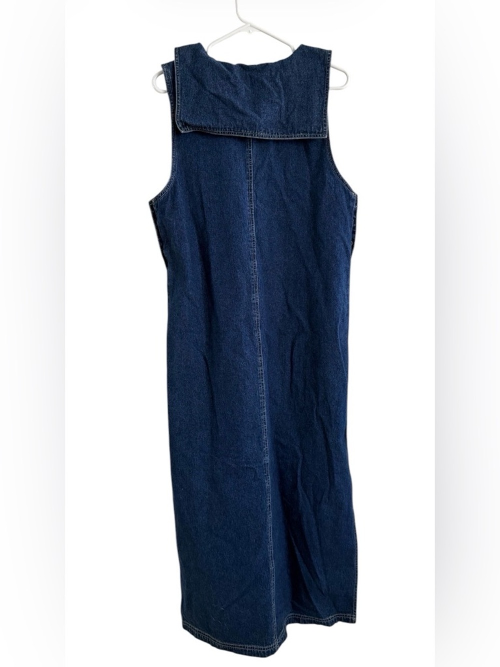 Vintage J.L. N.Y. 100% Cotton Blue Denim Sleeveless Midi Sailor Dress Collared M - Picture 2 of 7